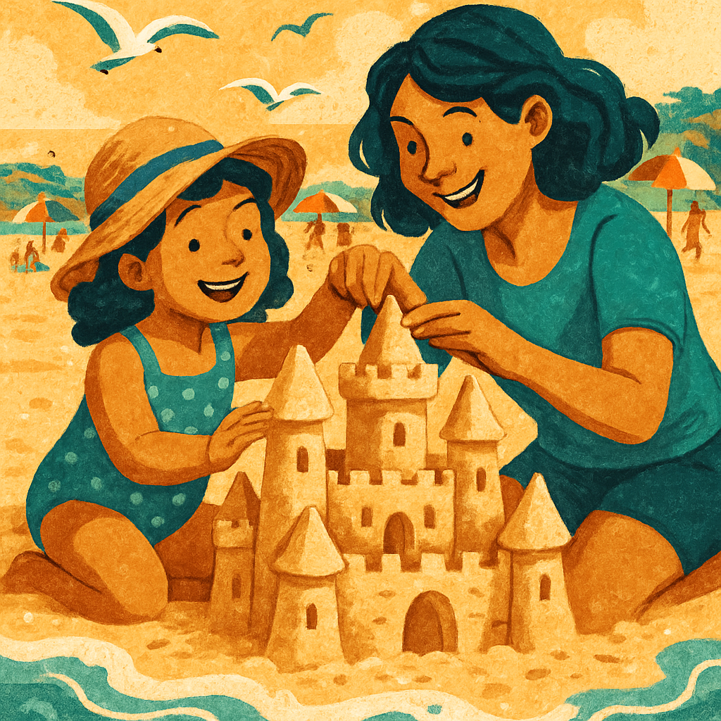 Seaside Sandcastles With Mom Painting by numbers kit