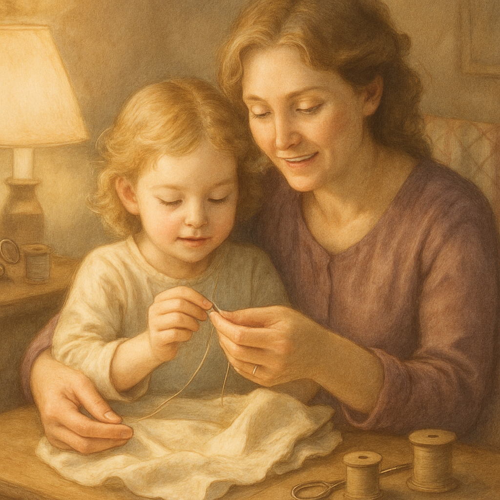 Quiet Sewing Lessons With Mom Paint by numbers art