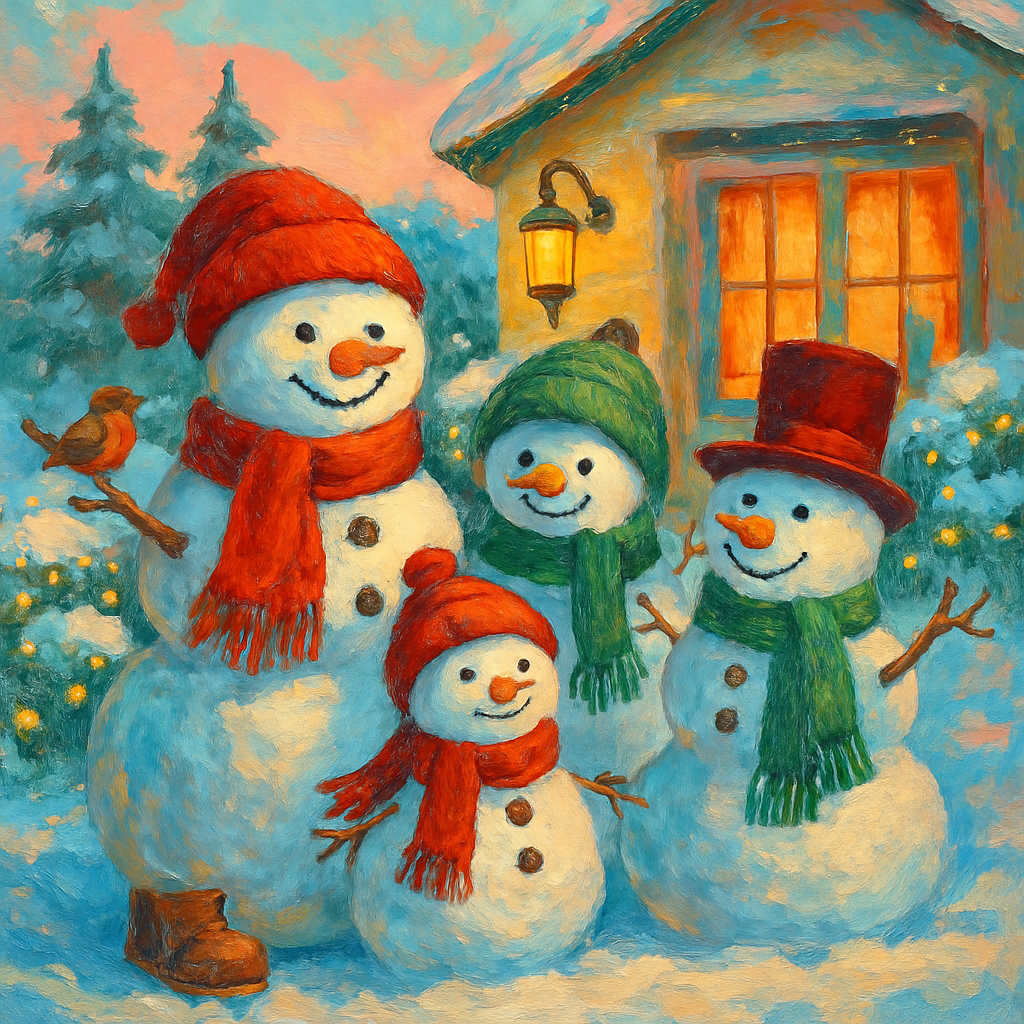 Whimsical Snowman Family Gathering painting number kit