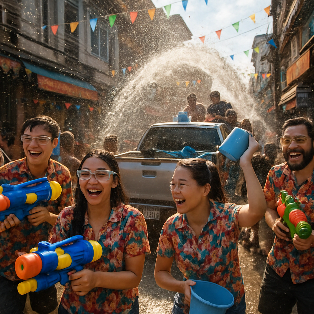 Songkran Festival Water Fight In Bangkok Painting by numbers kit