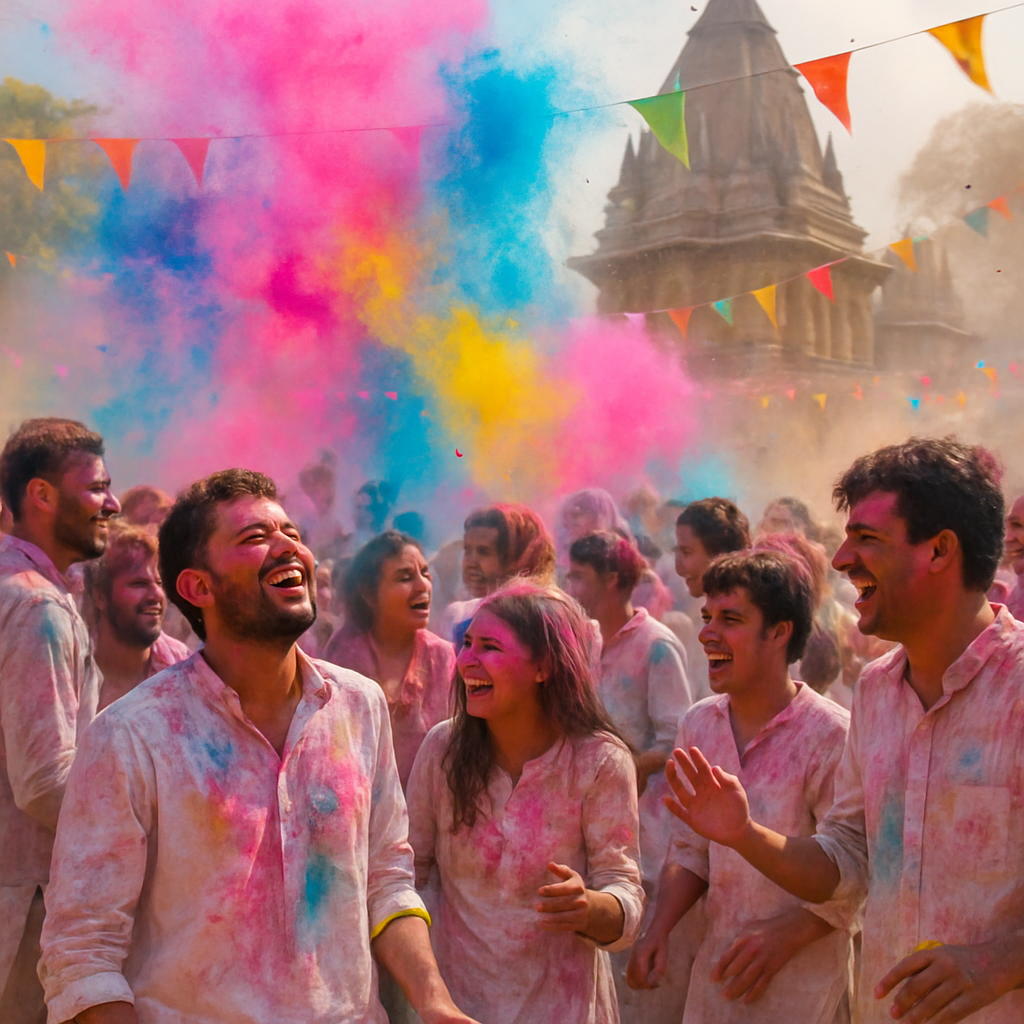 Holi Festival Colors In Mathura Streets paint by number