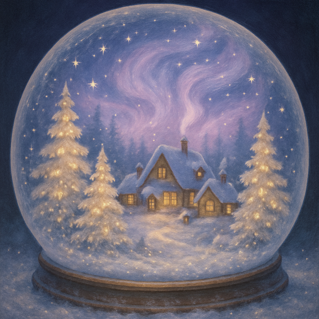 Mystical Snow Globe Village Night paint by number