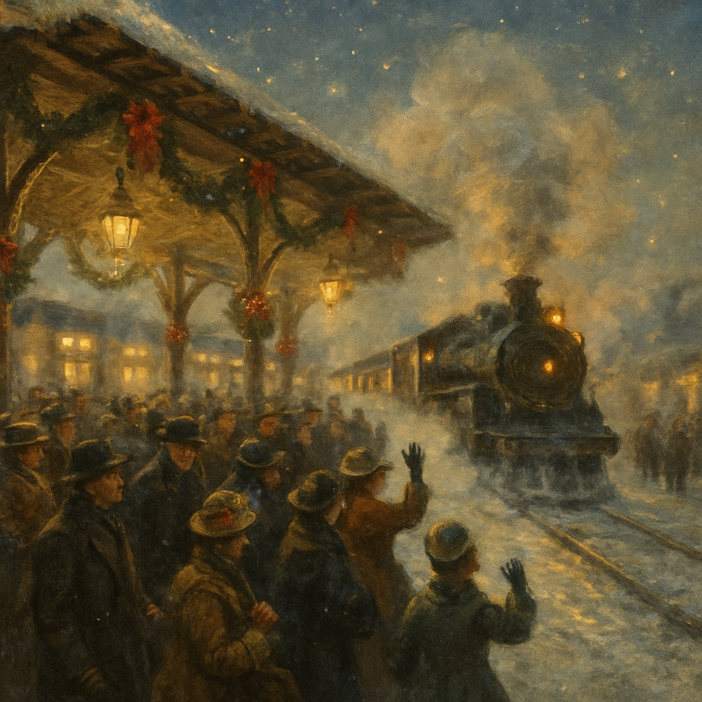 Vintage Train Station Holiday Farewell Number painting