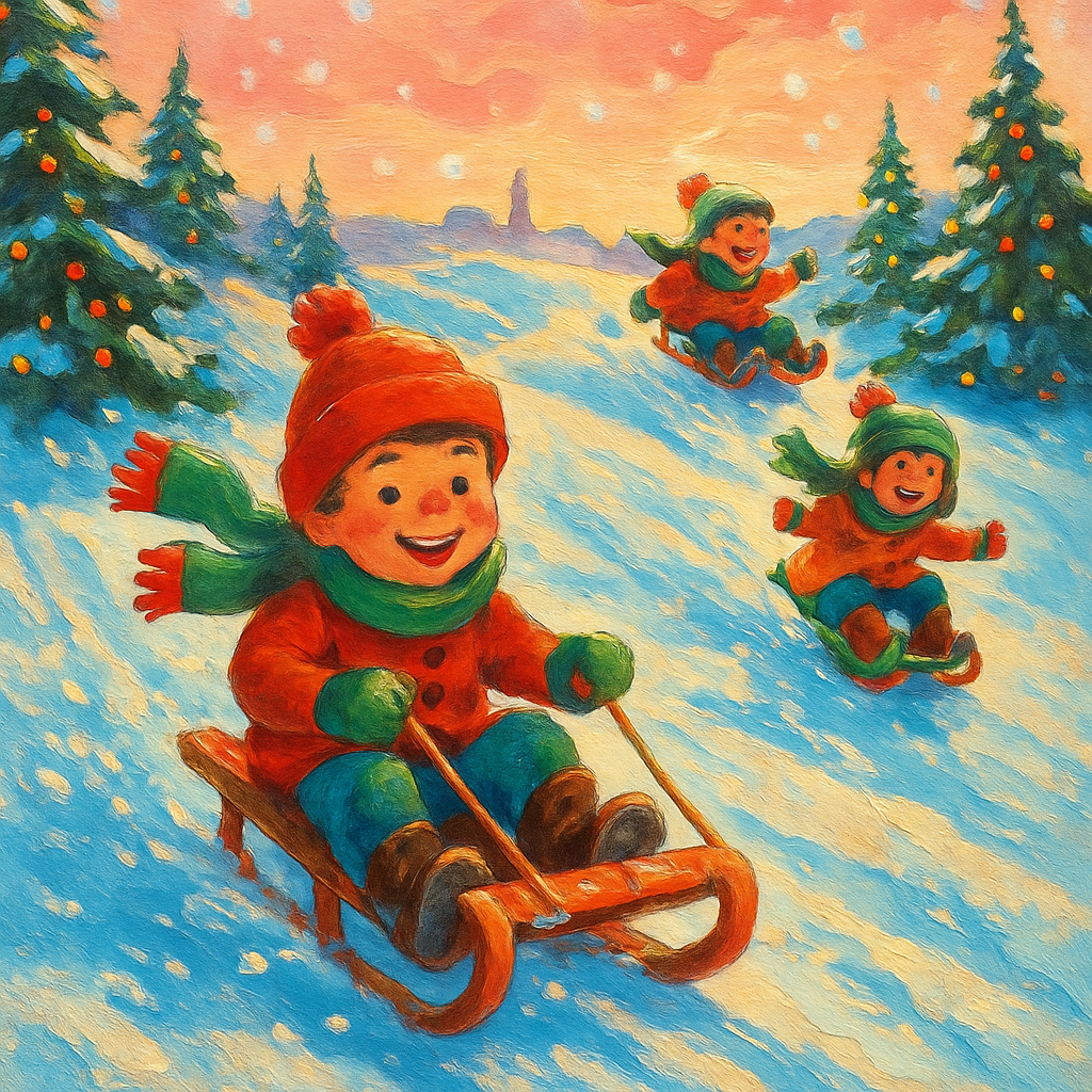 Playful Sledding Hills Winter Joy Number painting