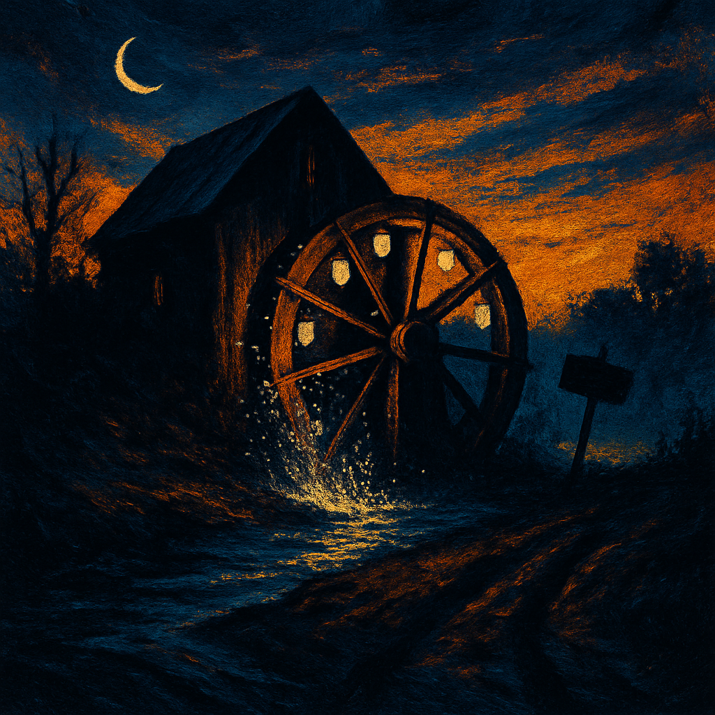 Lantern-Crowned Old Mill Number painting