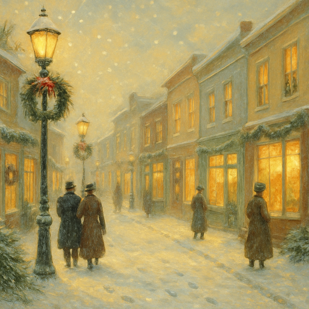 Vintage Holiday Postcard Snowy Street DIY paint by numbers