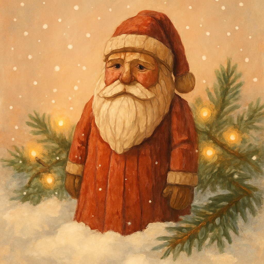 Carved Wooden Santa Figure In Snow Painting by numbers kit