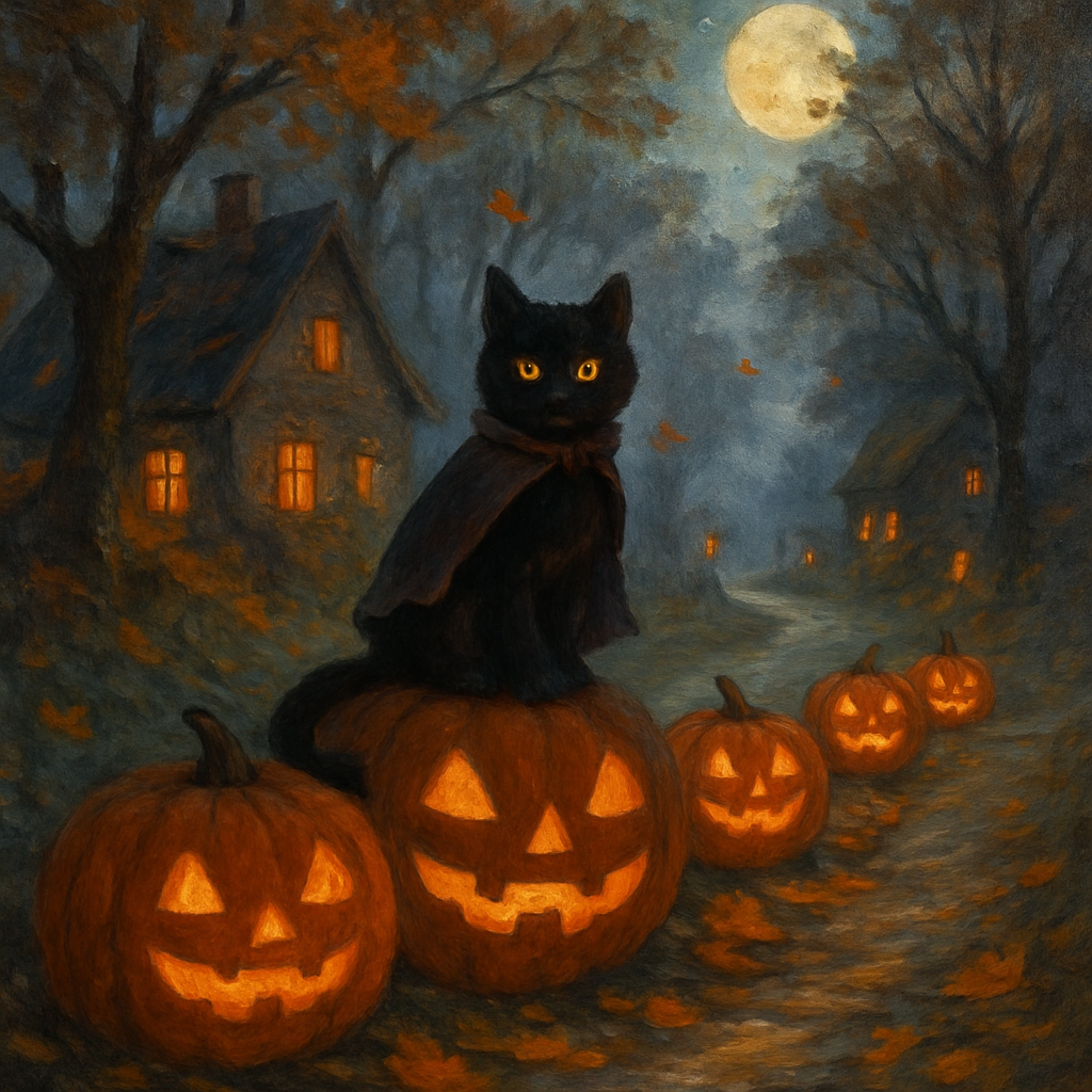 Cloaked Cat Of The Lantern Lane Number painting