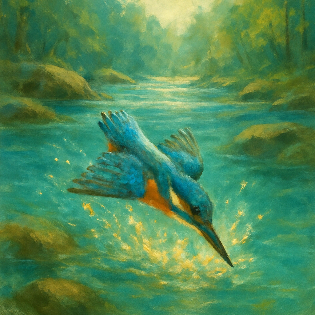 Kingfisher Diving Into Turquoise Stream painting number kit