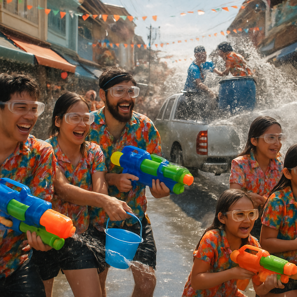 Songkran Water Festival Joyful Street Battle DIY paint by numbers