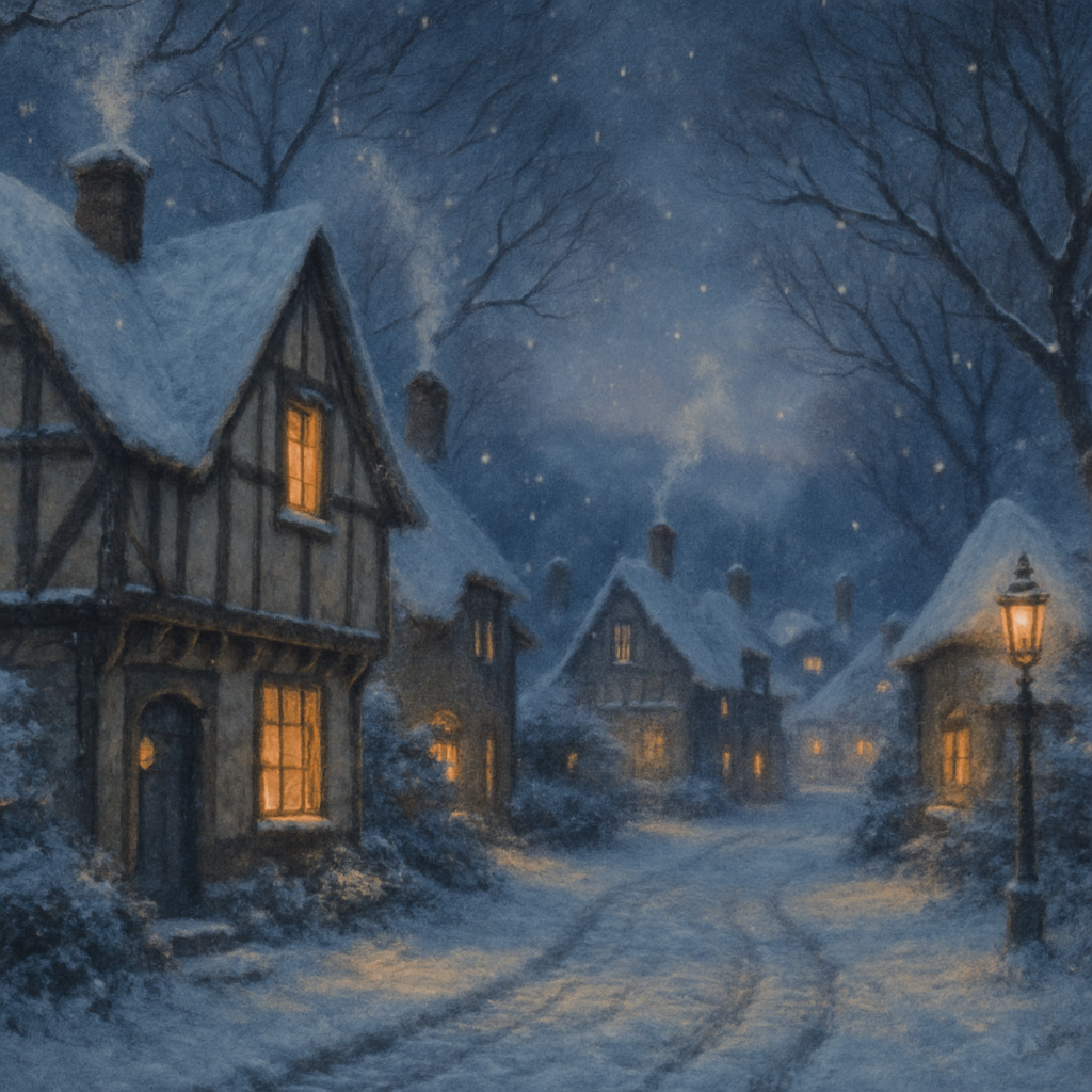 Twilight Snowy Village By Lantern Light paint by numbers