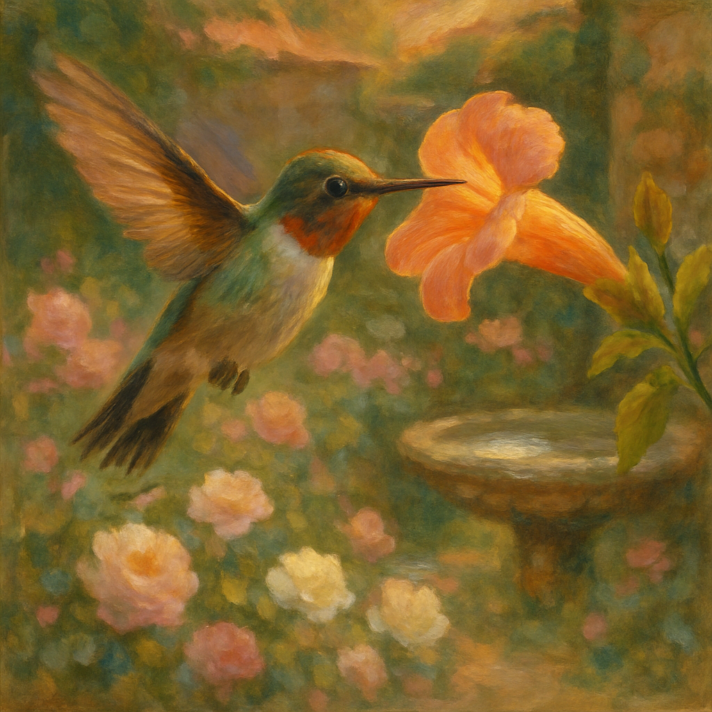 Hummingbird Tea In A Garden Nook DIY paint by numbers
