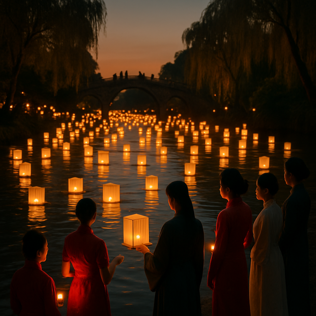Lantern Festival Riverside Glow Paint by numbers art