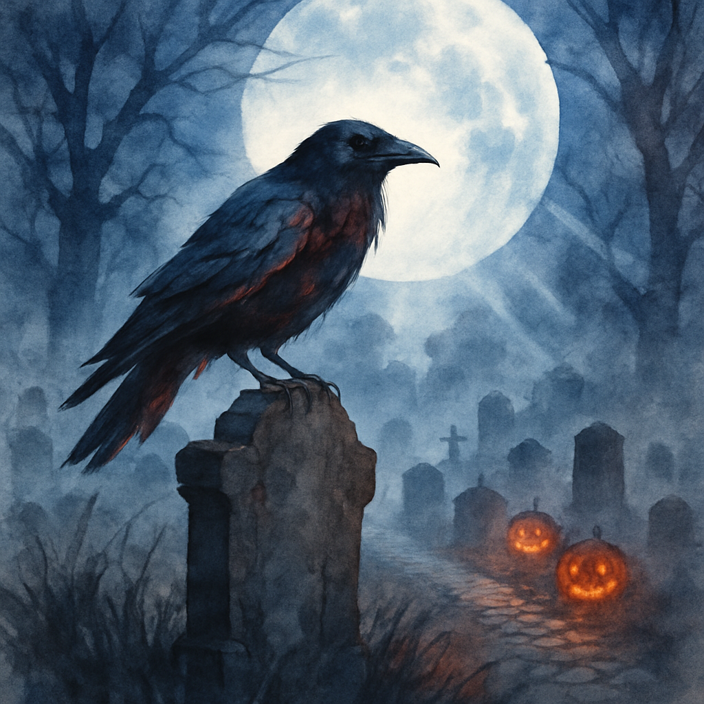 Raven Over Moonlit Cemetery paint by color