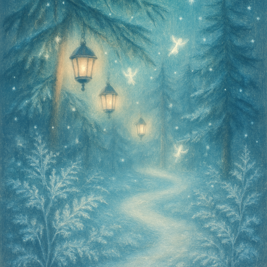 Frosted Forest Lantern Path paint by numbers