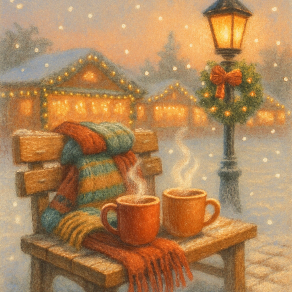 Hot Cocoa Bench By The Plaza paint by numbers