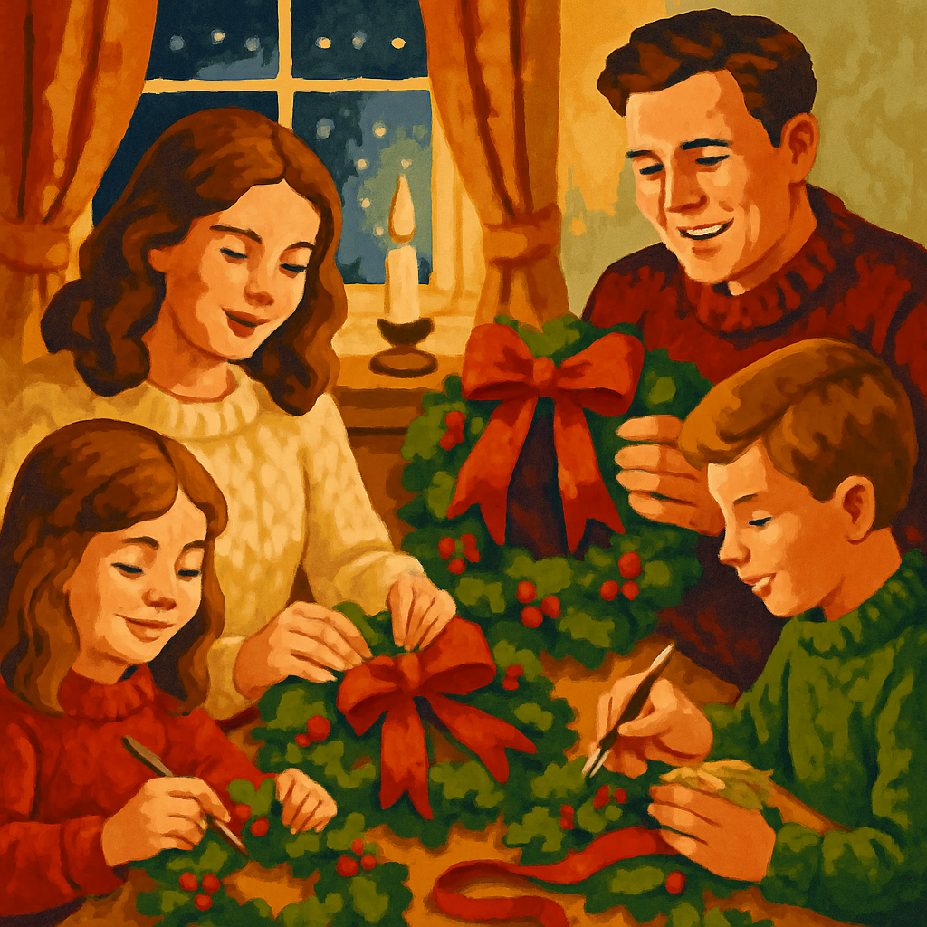 Ribboned Holly Gathering Paint by numbers art