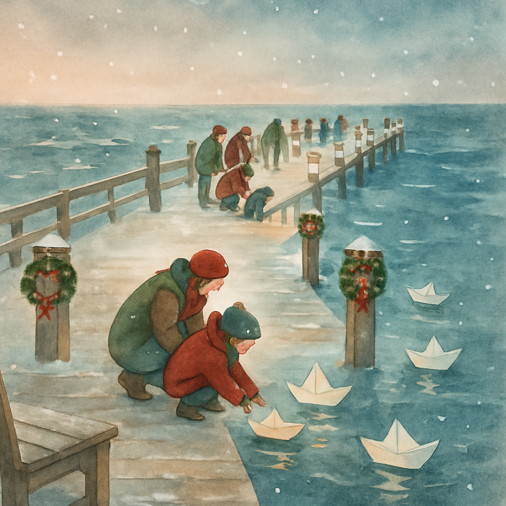 Lanterns On The Snowy Pier DIY paint by numbers
