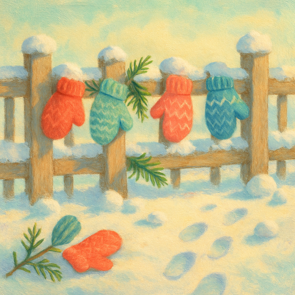 Mittens Hung On Evergreen Fence paint by color