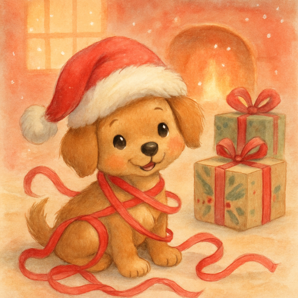Puppy In A Santa Hat Paint by numbers art