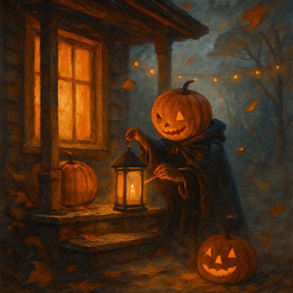 Pumpkin Lantern On Autumn Porch DIY paint by numbers