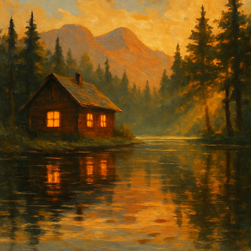 Golden Hour Cabin Reflection paint by number