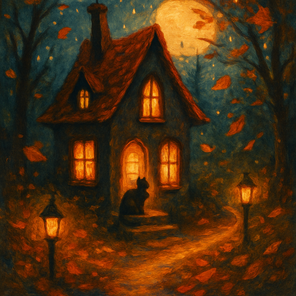 Cozy Haunted House With Warm Windows Number painting