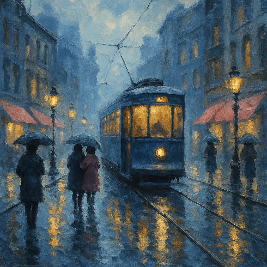 Midnight Tram In Painted City paint by numbers