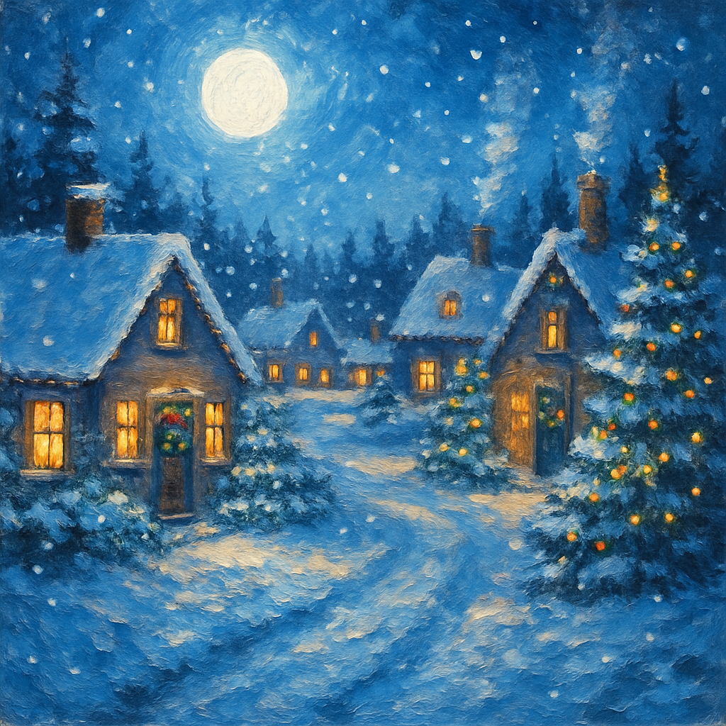Snowbound Village Holiday Scene painting number kit