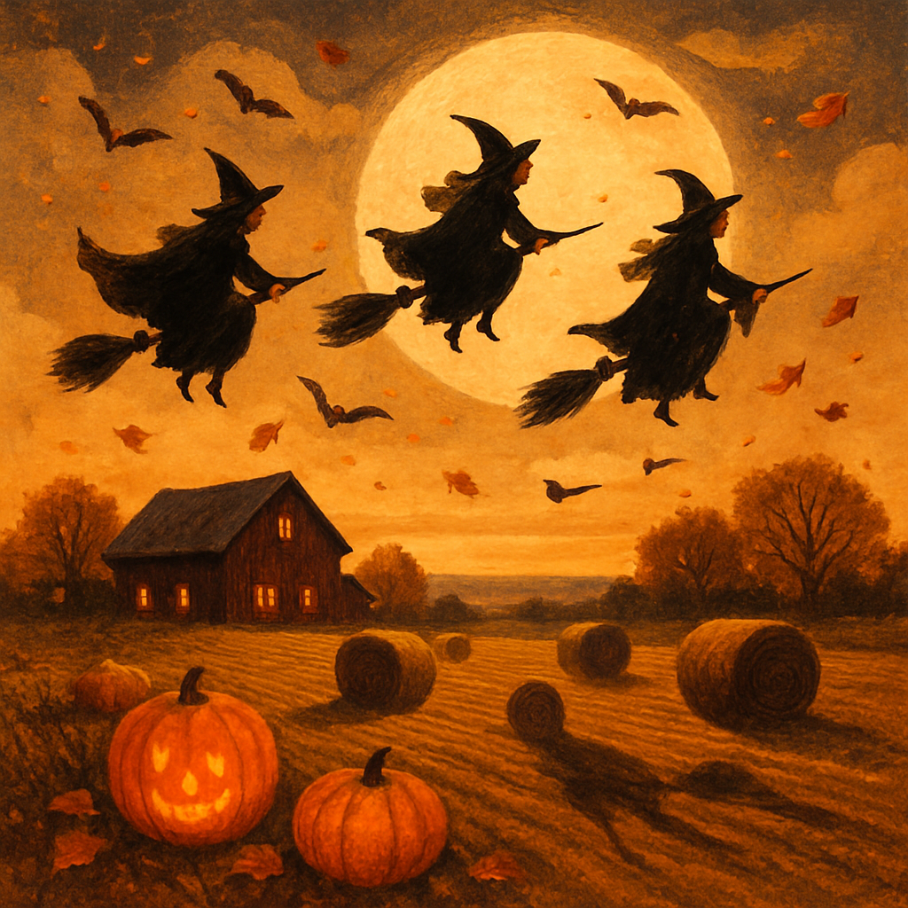 Witch Caravan Over Amber Fields Numbered painting kits