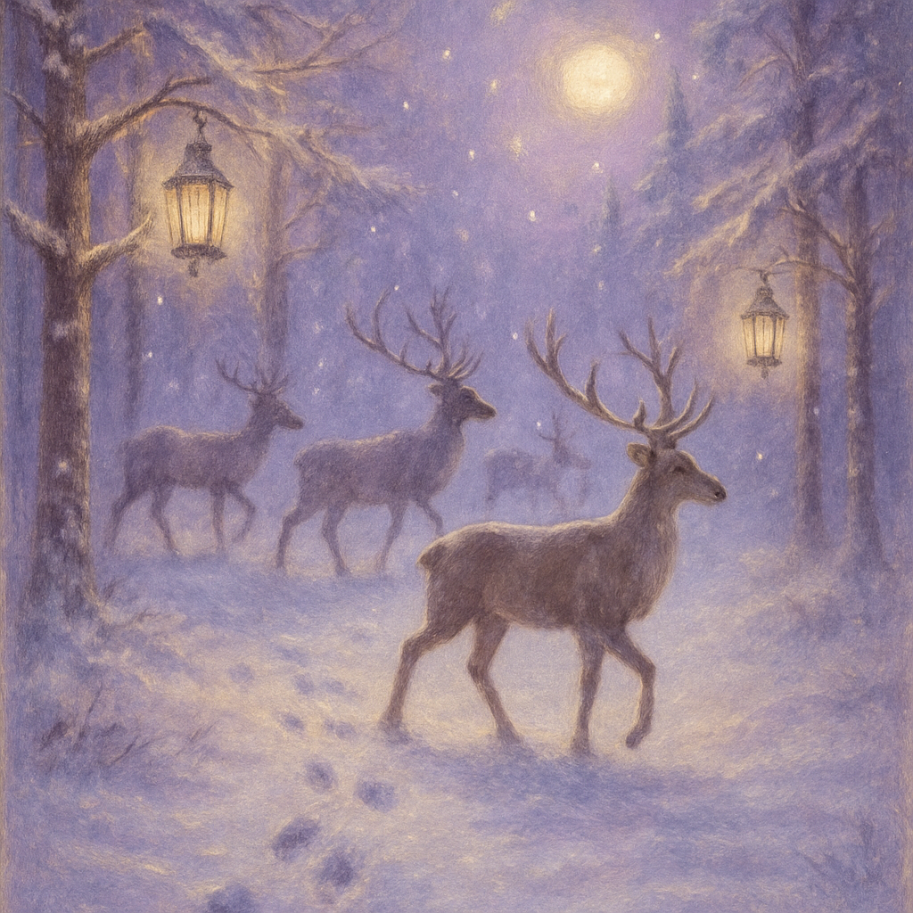 Reindeer Forest Midnight Walk DIY paint by numbers