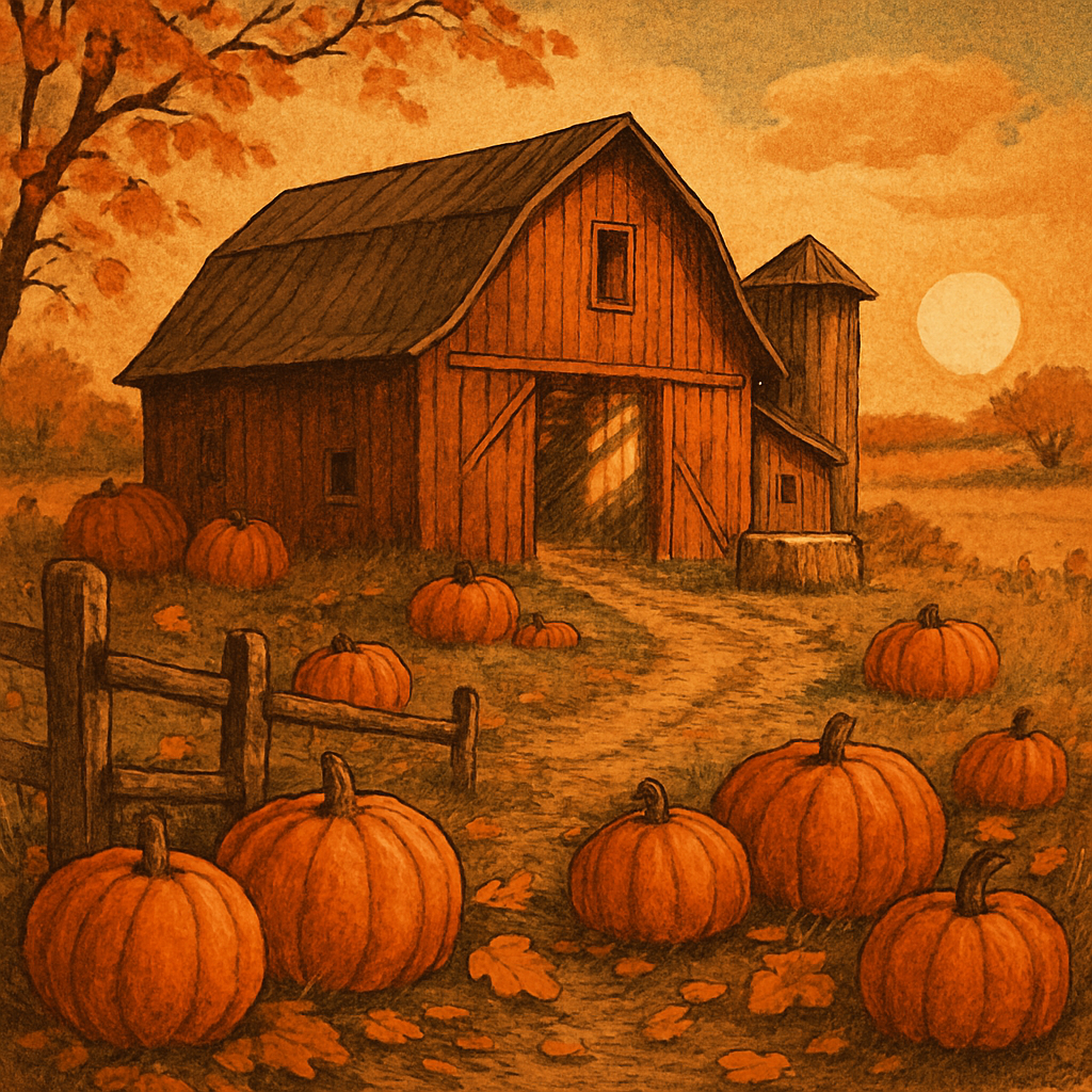 Sunlit Country Barn With Pumpkin Patch DIY paint by numbers