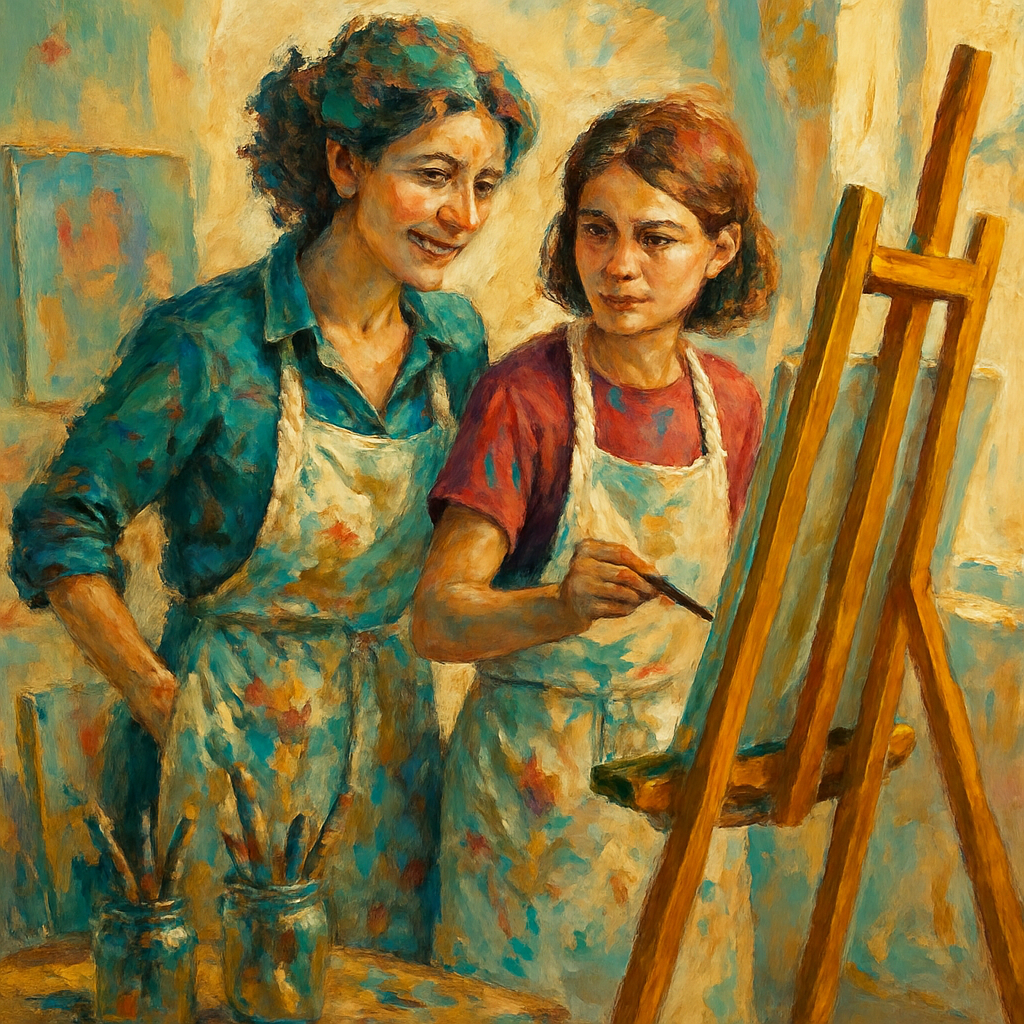 Mother And Teen Painting Together paint by numbers