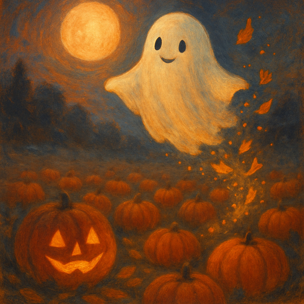 Gentle Ghost Over Pumpkin Patch paint by number
