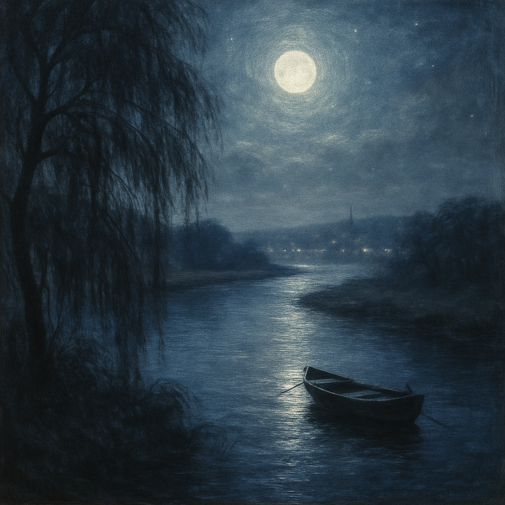 Quiet Riverbend At Moonlit Blue Number painting