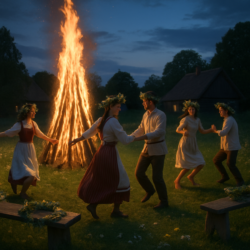 Midsummer Bonfire Village Celebration paint by color