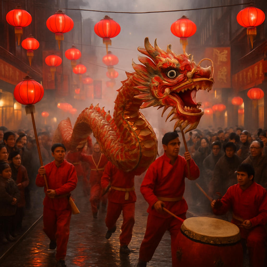 Lunar New Year Dragon Dance In Vibrant Streets Paint by numbers art