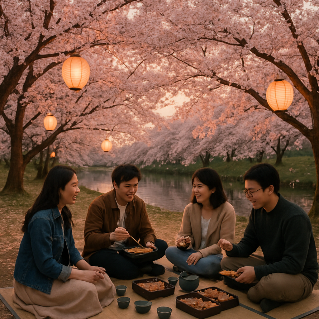 Serene Hanami Cherry Blossom Picnic paint by color