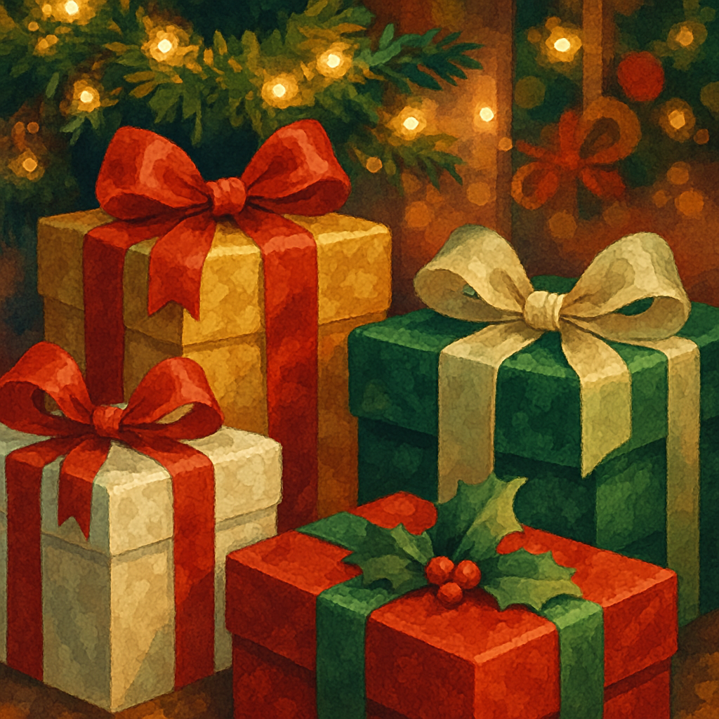 Gifts Beneath Garland Glow Paint by numbers art