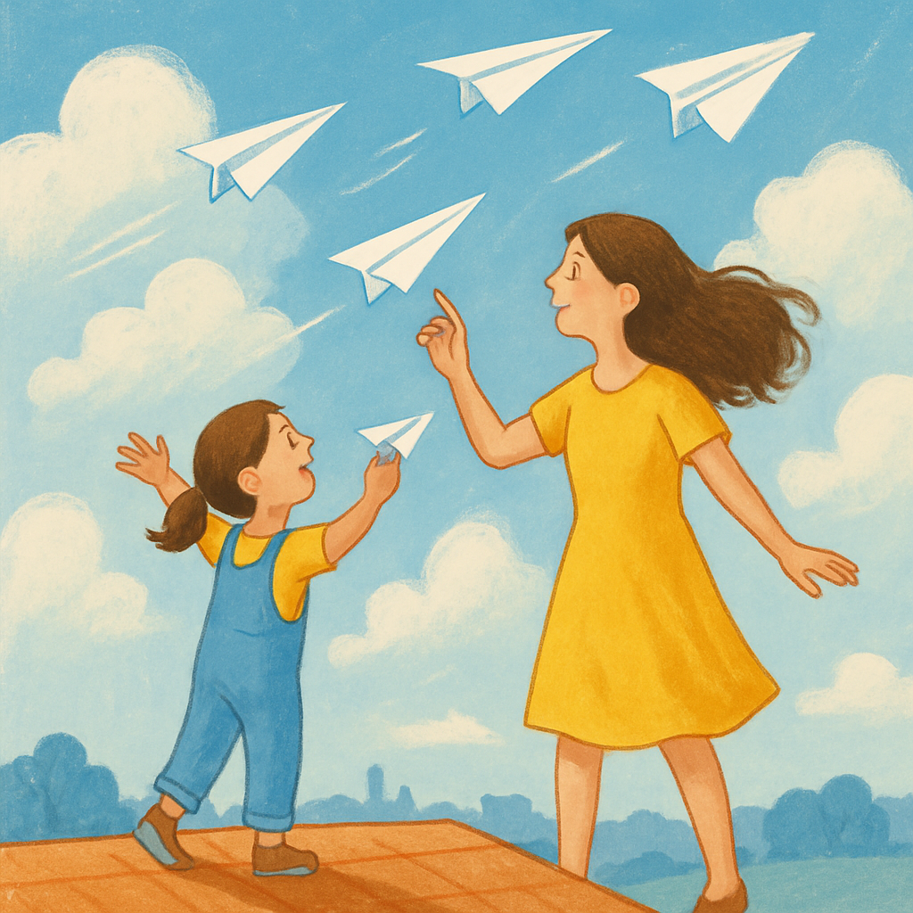 Mother And Child Flying Paper Planes Numbered painting kits