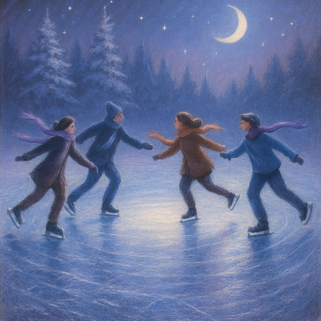 Moonlit Ice Skaters Circle Number painting