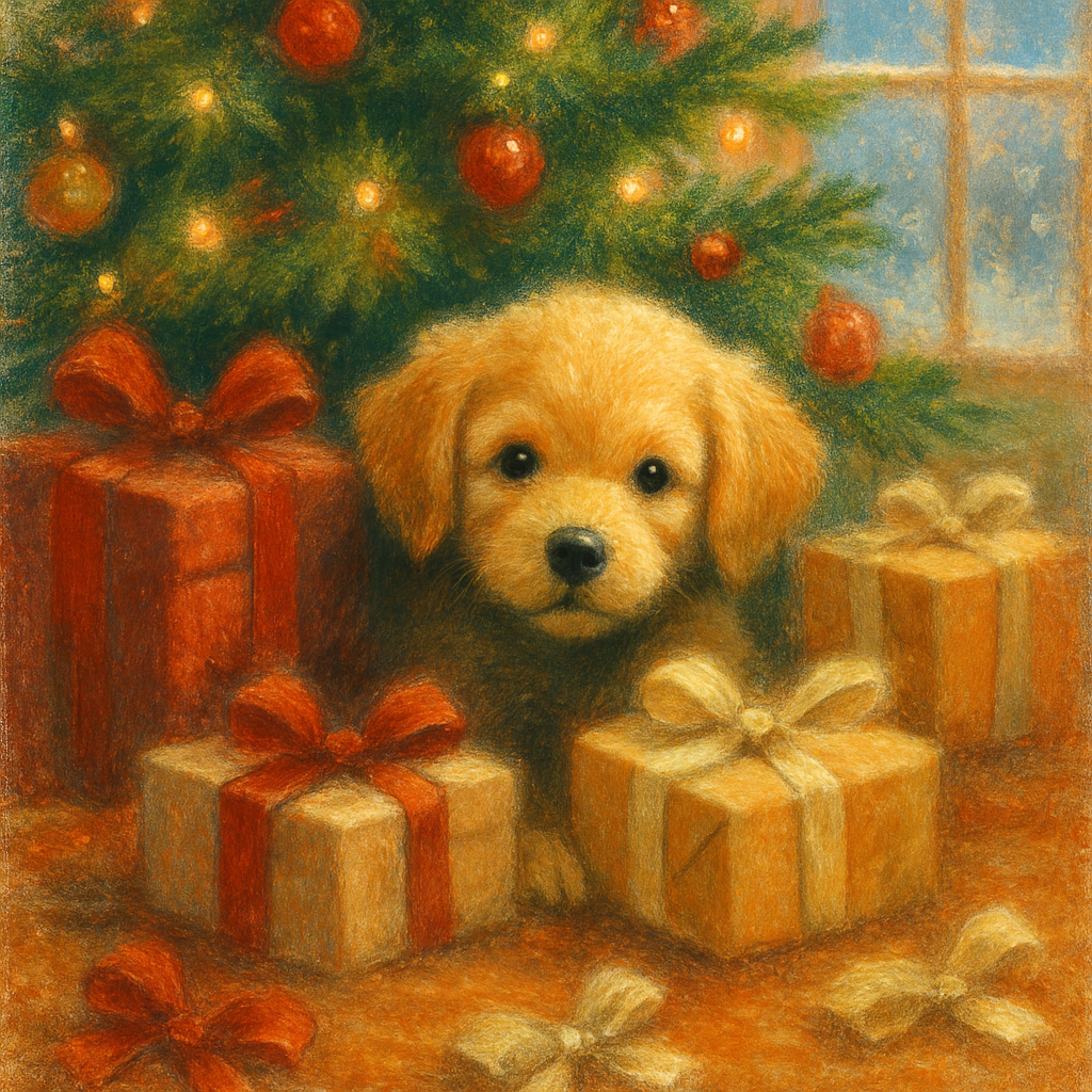 Puppy Under The Holiday Tree DIY paint by numbers