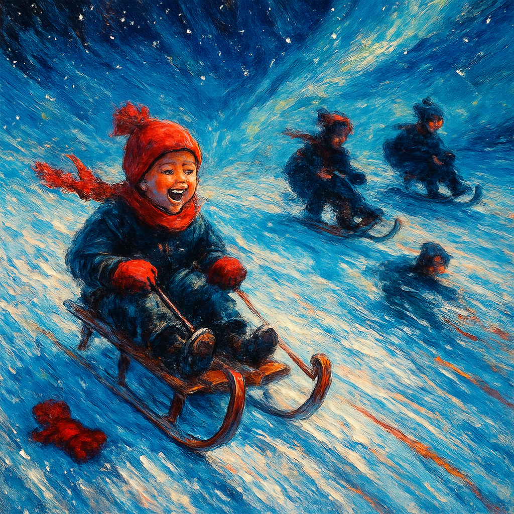 Starlit Sled Race On Hilltop Number painting