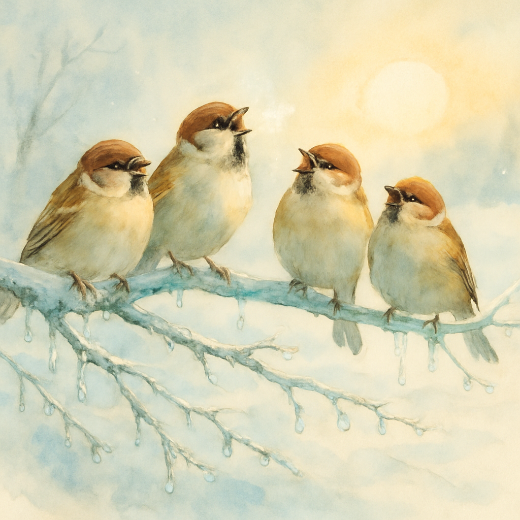 Sparrow Chorus On Icy Branch Paint by numbers art
