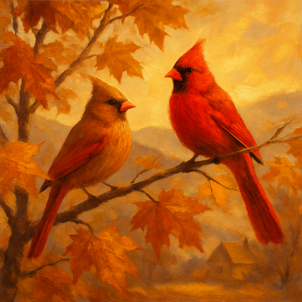 Autumn Cardinals In A Cozy Grove Paint by numbers art