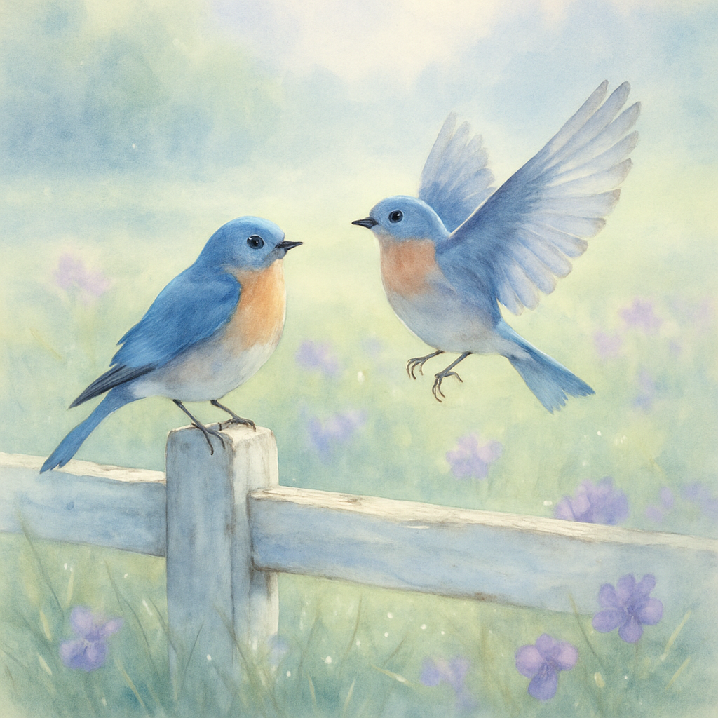 Bluebird Morning On A Painted Fence painting number kit