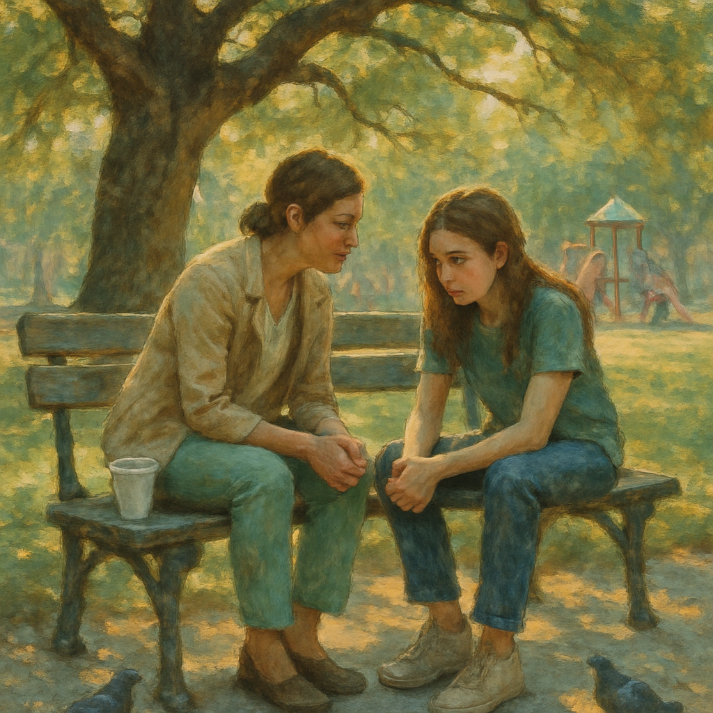 Park Bench Conversation Between Mother And Daughter Number painting