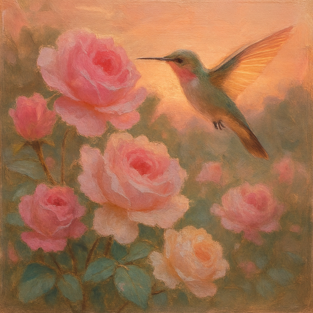 Hummingbird And Tea Rose Garden Painted Numbered painting kits