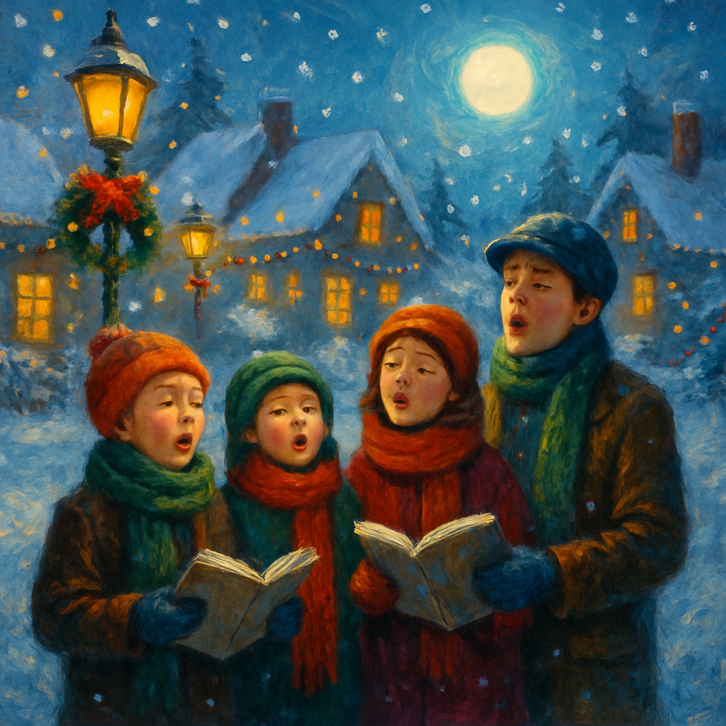 Moonlit Carolers On Frosted Lane Paint by numbers art