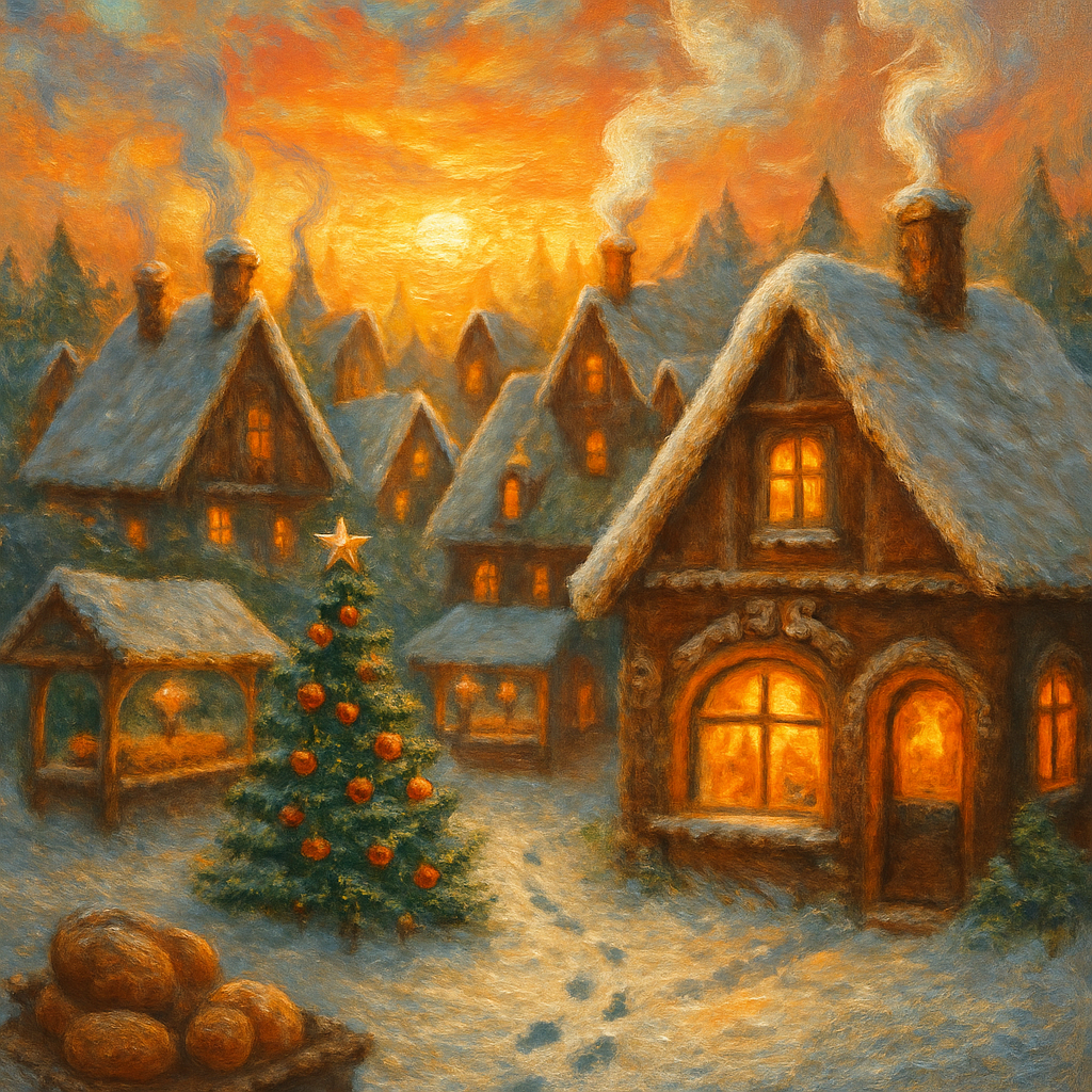 Gingerbread Roofed Village At Dawn Painting by numbers kit